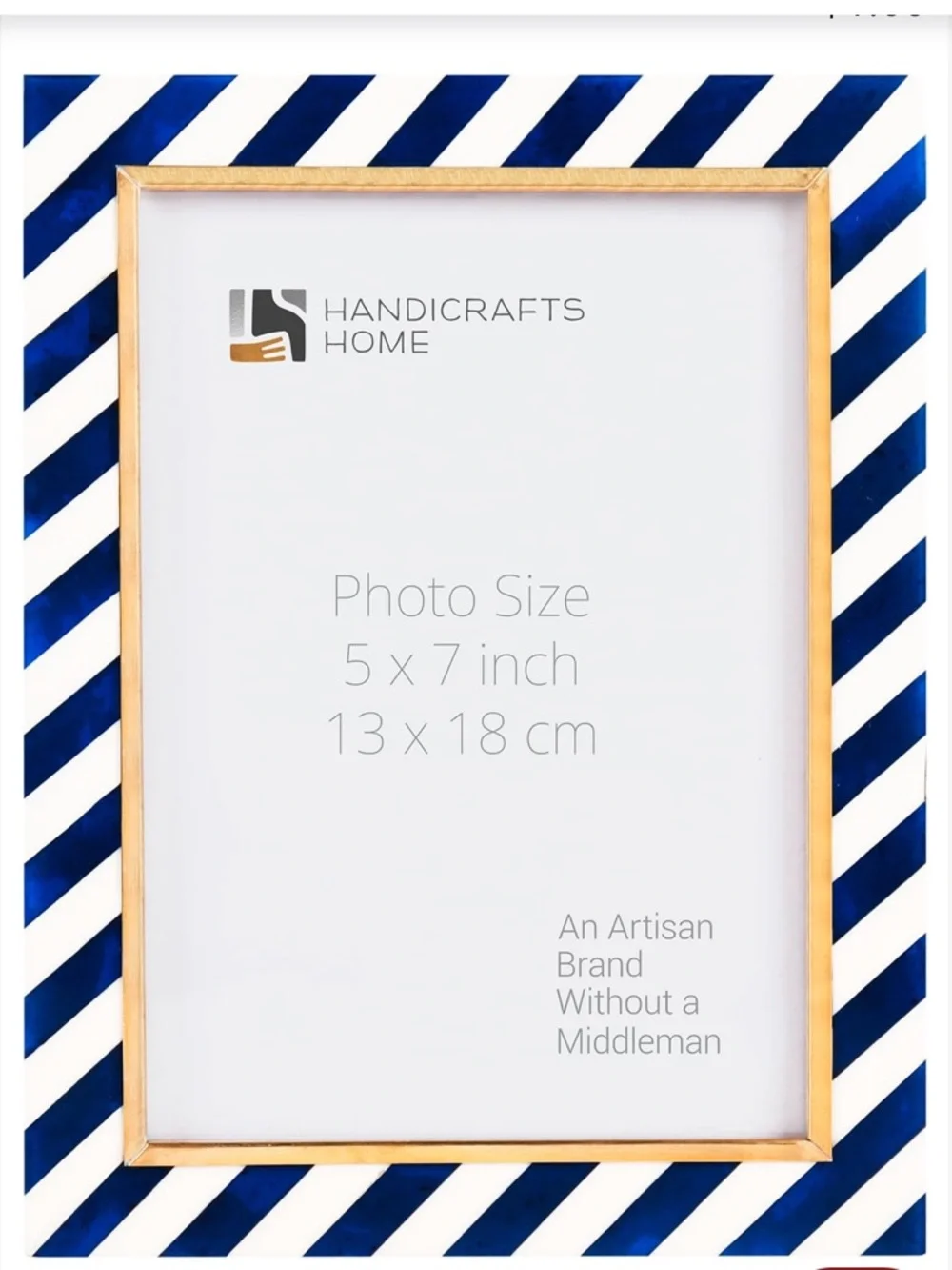 Blue Striped Frame Gold Accent Rectangular 5x7”